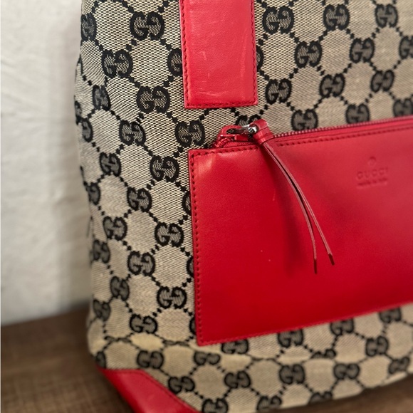 Gucci navy and red canvas and leather tote EUC - Picture 2 of 8